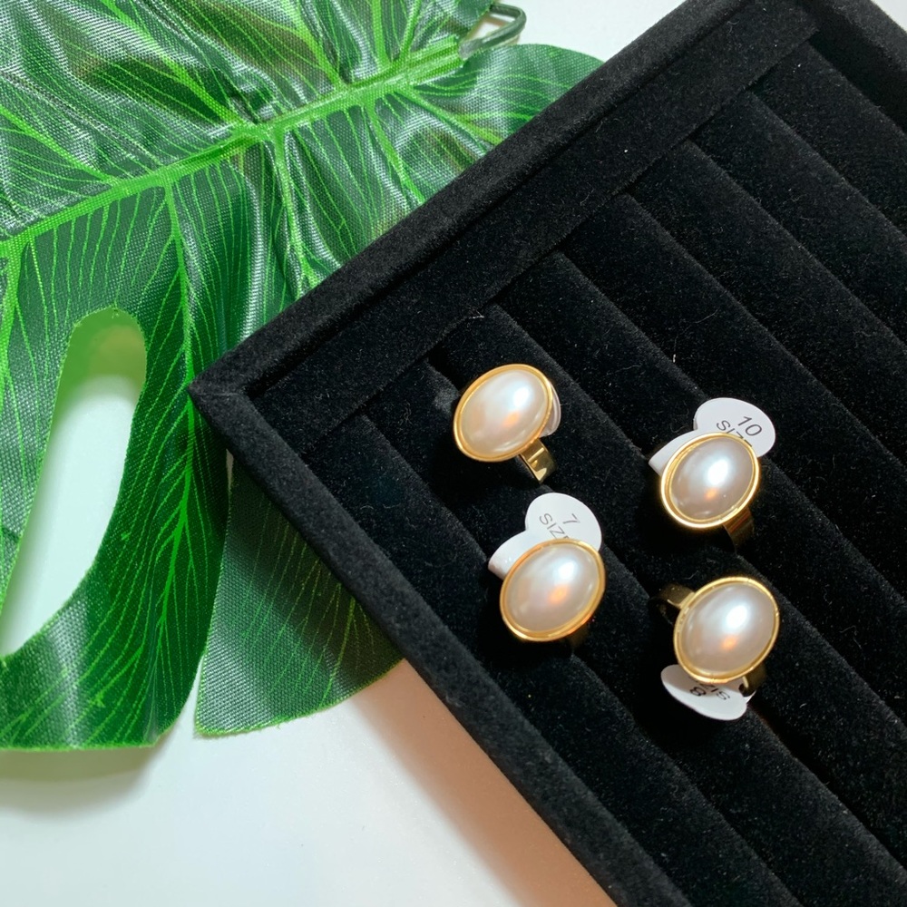 New shiny pearl gold rings stainless steel 4 pack